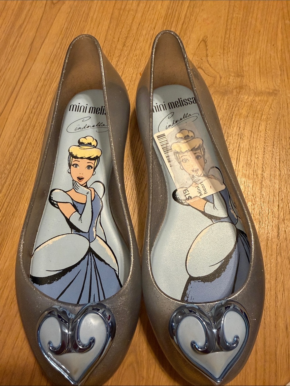 Mini Melissa Cinderella Metallic Silver Jelly Flats with Heart Accent